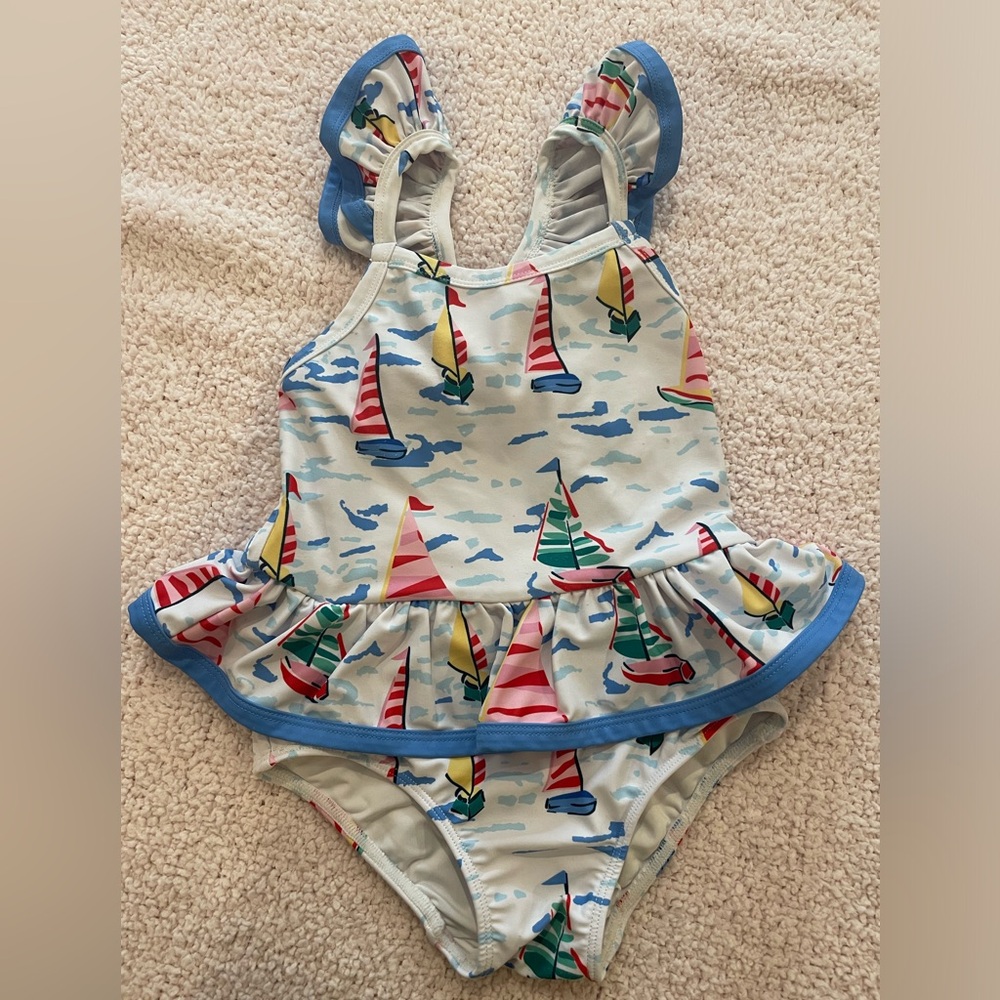 Classical whimsy sailboat nautical one piece swimsuit